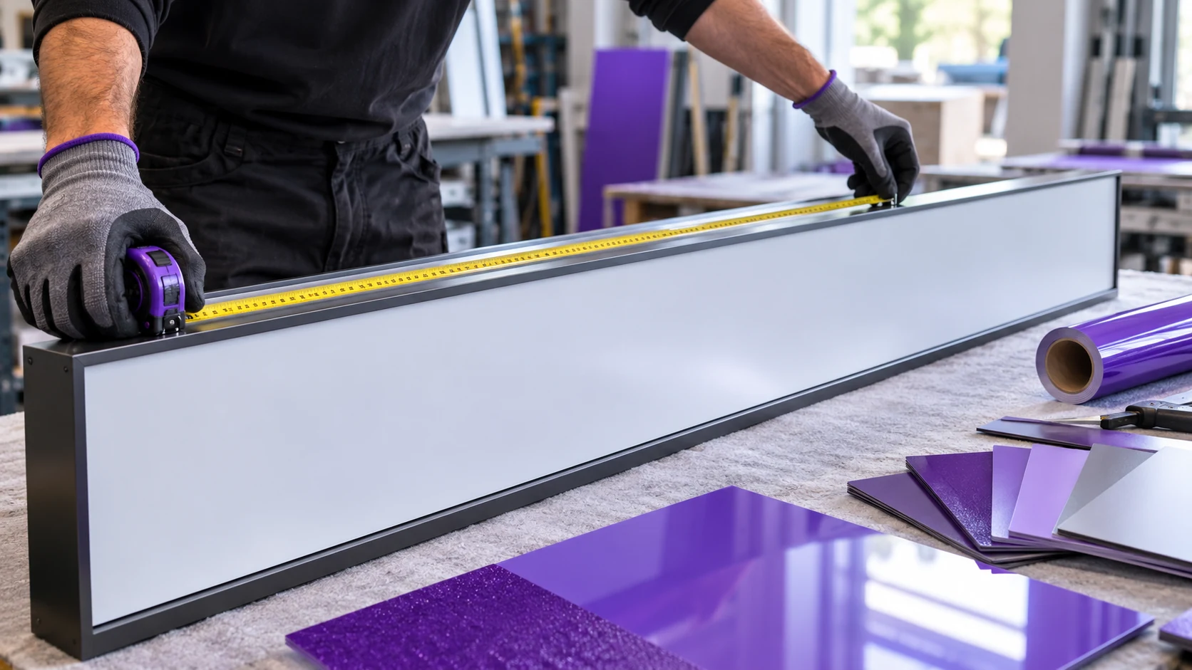 Illustrative fascia measurement and material planning for a shop sign